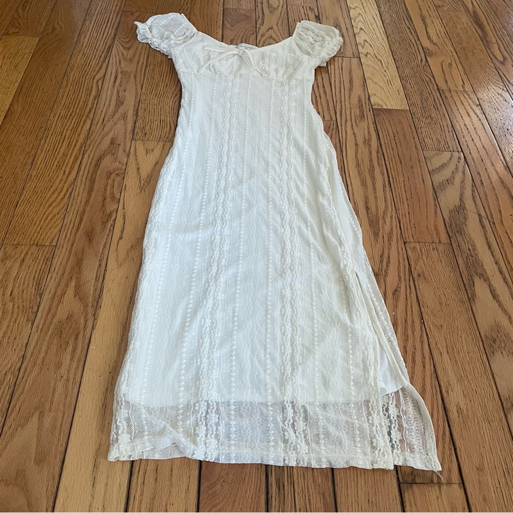 Cream Sheath Maxi Dress with Puff Cap Sleeves
